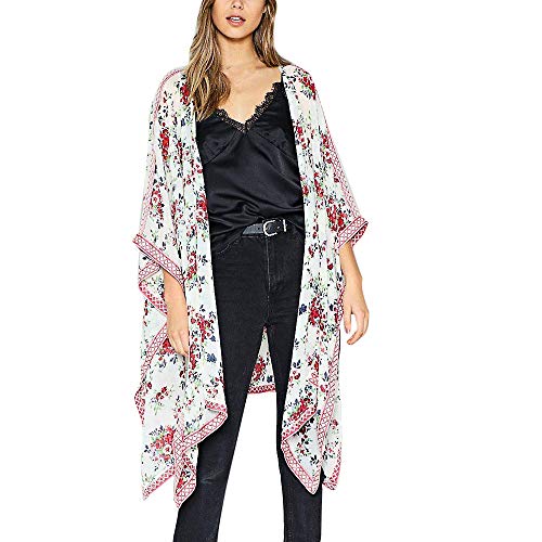 Farmerl Kimono for Wonens Chiffon Shawl Print Cardigan Cover Up Blouse Beachwear White