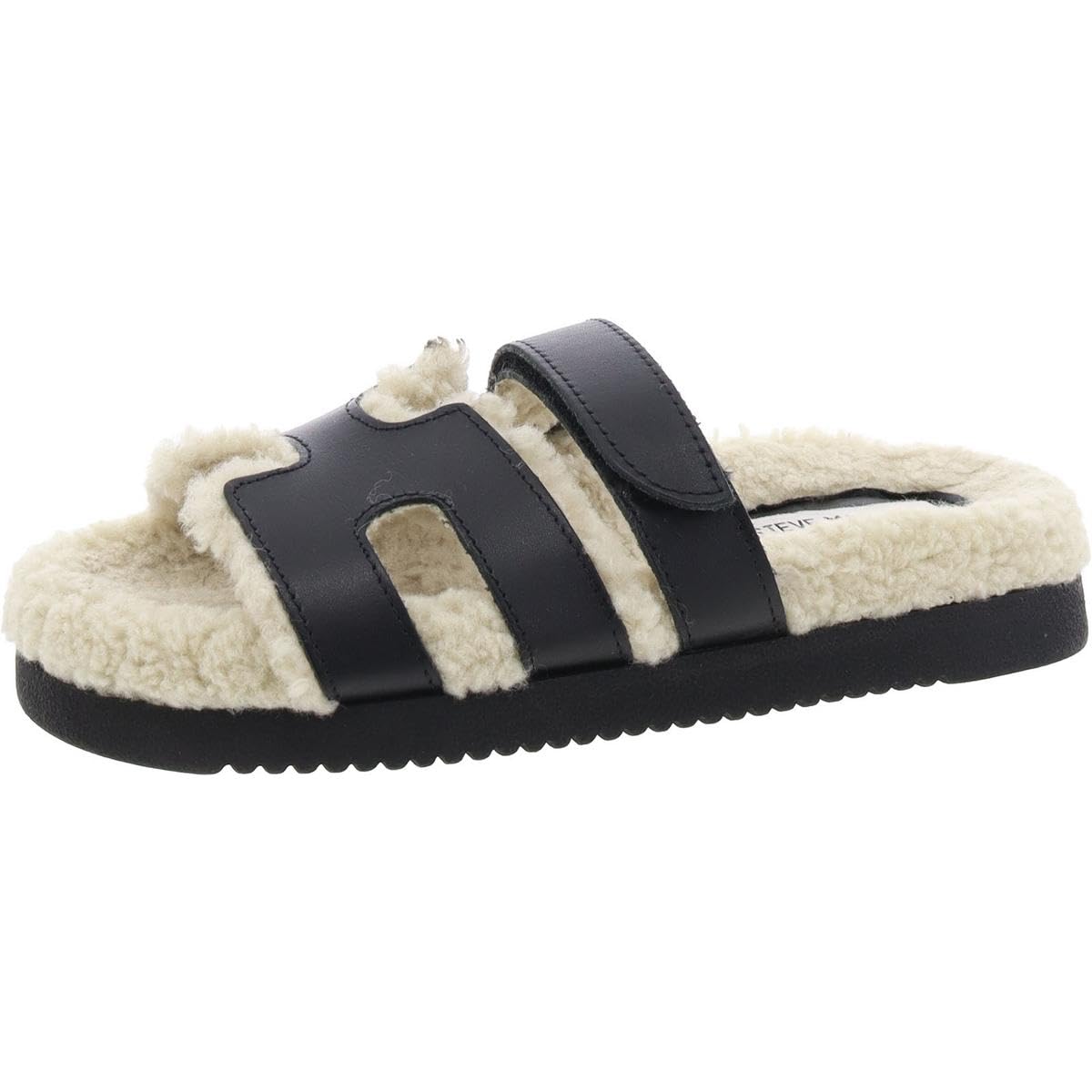 Photo 1 of *narrow 7-9* Steve Madden Women's Mayven Slide Sandal, Black Leather Fur, 