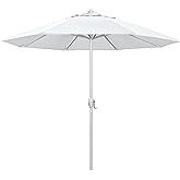 California Umbrella 9' Rd Aluminum Patio Umbrella, Crank Lift, Auto Tilt, White Finish, Sunbrella Natural