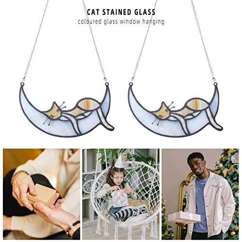 Orange Tabby Cat Decor, 2 Pcs Cat Decor Suncatcher, Window Suncatcher Cat on Moon Memorial Gifts Gifts for Cat Lovers