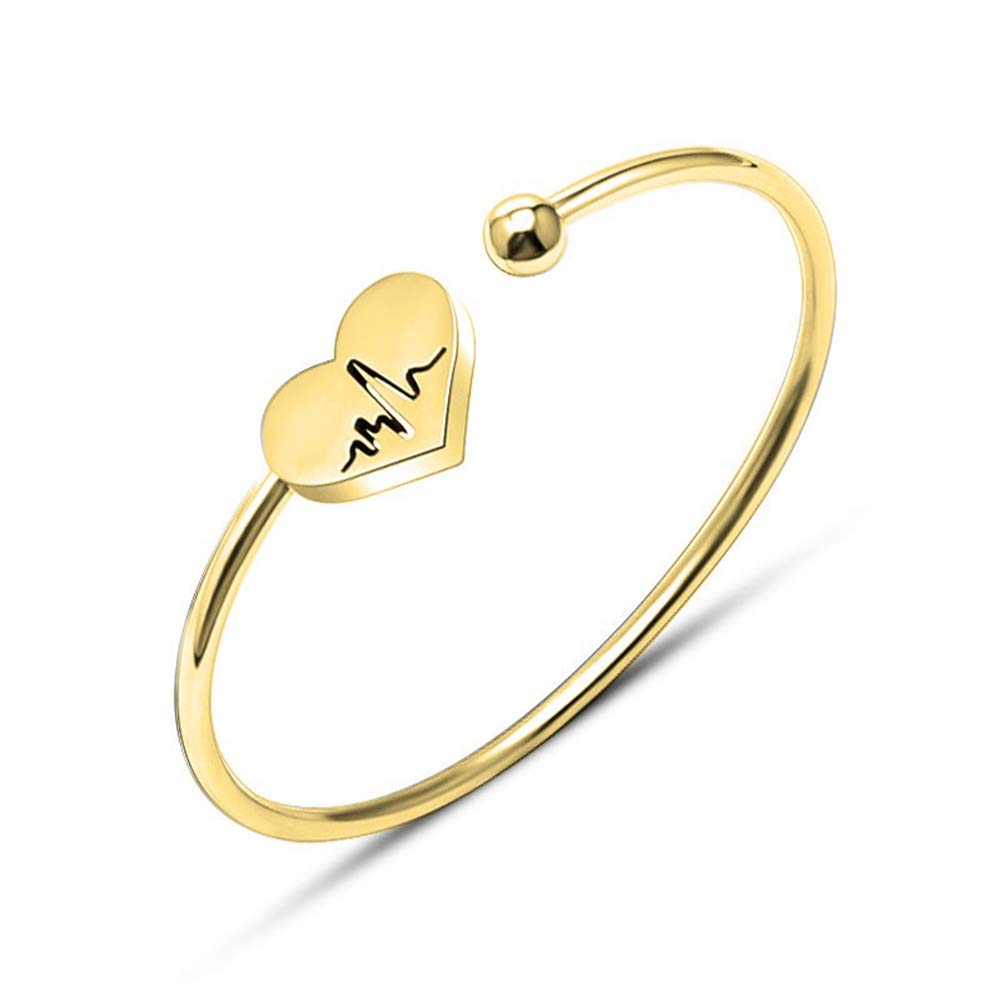 AILUOR Women's Nurse Bracelet- Heartbeat Ekg Adjustable Silver Gold Open Cuff Heart Bangle Bracelet Gold