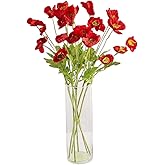 Corkwaw 6 Pcs 23.6" Artificial Poppy Silk Fake Flowers,PU Real Touch Silk Flower for Easter, Memorial Day, Table Decorations, centres(Red)