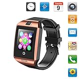 Smartwatch Sim Card Camera for Men Women Kids - Bluetooth Smart Watches Android Cell Phone Watch Card SD with Pedometer Music Player (Gold)