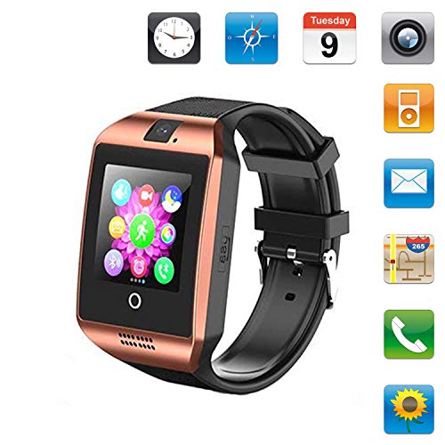 Smartwatch Sim Card Camera for Men Women Kids - Bluetooth Smart Watches Android Cell Phone Watch Card SD with Pedometer Music Player (Gold)
