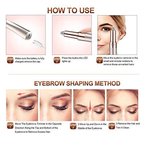 Eyebrow Hair Remover Rechargeable Ebeau Portable Painless Electric Eyebrow Trimmer Removal Eyebrow Razor Tool for Women(Champagne Gold)