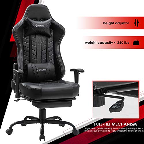 VON RACER Massage Gaming Chair with PullOut Footrest, Swing Swivel PU