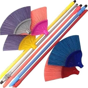 Collectrio Fiber Cobweb Broom with Long Handle for Easy Grip Assorted Colour