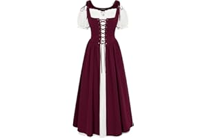 Scarlet Darkness Halloween Renaissance Costume Women Peasant Medieval Dress Short Sleeve Maxi Dresses with Pockets