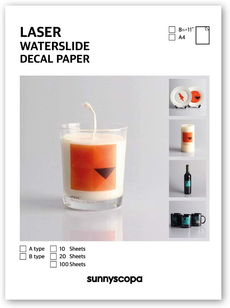 Sunnyscopa Waterslide Decal Paper for Laser Printer Clear, A4, 10