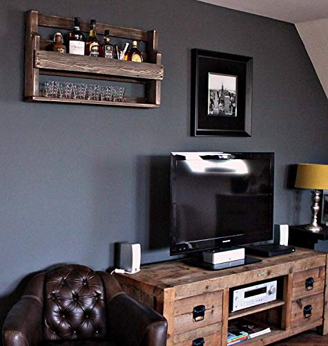 Dekorie Whisky Regal aus Holz - mit Gläserhalter - Braun - Industrie Stil - fertig montiert - Wandbar - Whisky-Regal aus… – Bild 4