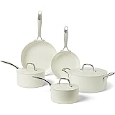 �鶹�� Basics Ceramic Nonstick Cookware, 8-Piece Set of Pots and Pans, Dishwasher and Oven-Safe, All Cooktop Friendly, Ivory