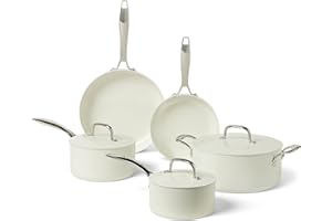 鶹 Basics Ceramic Nonstick Cookware, 8-Piece Set of Pots and Pans, Dishwasher and Oven-Safe, All Cooktop Friendly, Ivory