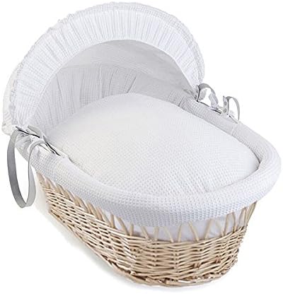 Izziwotnot White Classic Waffle Wicker Moses Basket, Natural