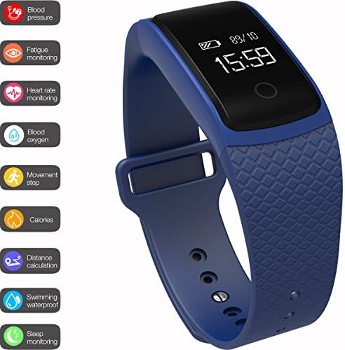 Fitness Activity Tracker A09 Smart Band Bracelet Watch Bluetooth Smartband IP67 Waterproof Smartwatch Wristwatch Pedometer Heart Rate Monitor for iPhone IOS Android Smartphones (Blue)