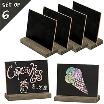 MyGift Mini Tabletop Chalkboard Signs with Rustic Wood Stands, 5 x 6-inch, Set of 6