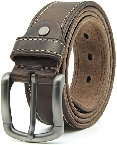 Mens Leather Belt Top Grain Leather with Brushed Buckle for Jeans 1.5" Wide Gift Box