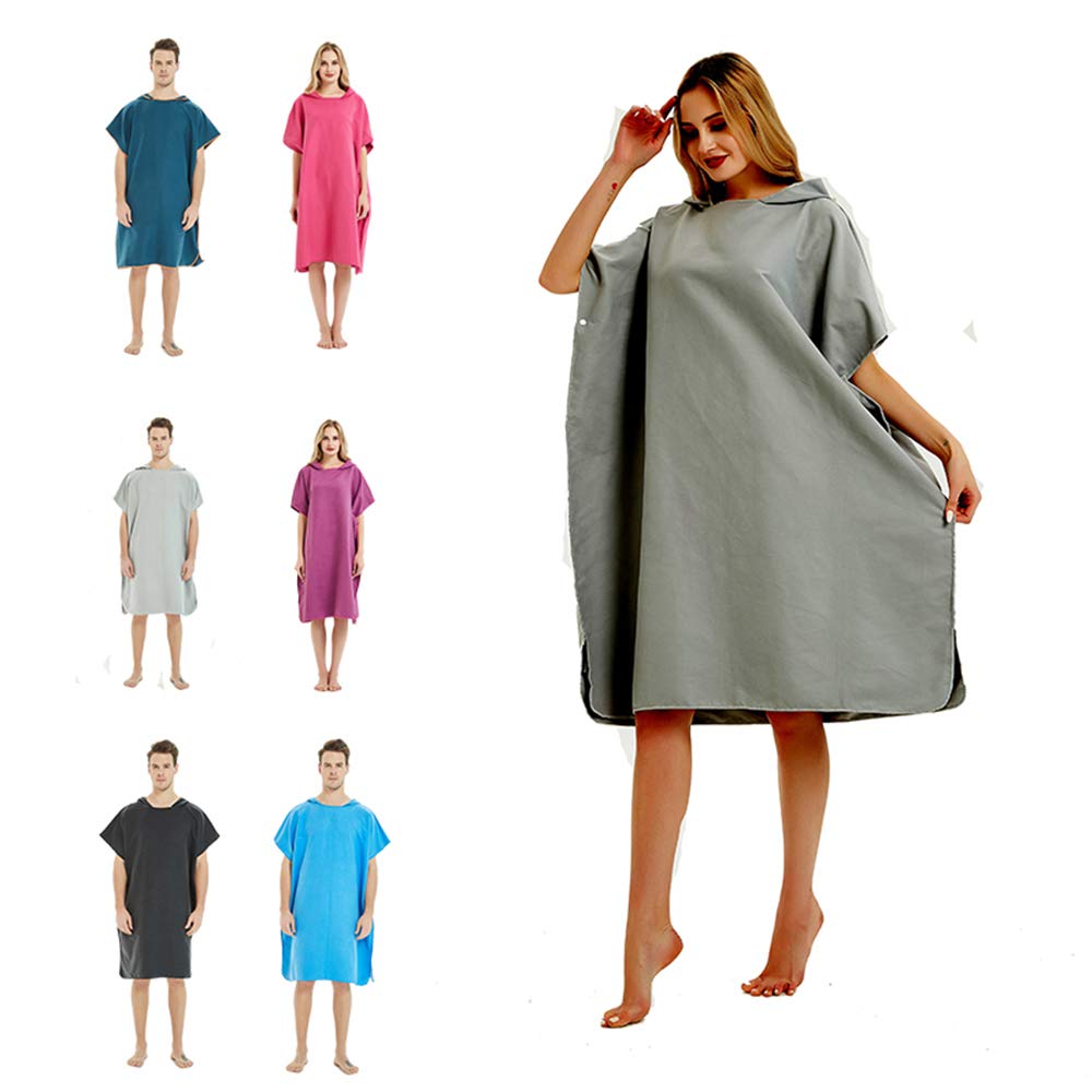 CAREWORX Surf Beach Poncho Wetsuit Changing Towel Bath Robe with Hood for Surfing Swimming Bathing Adults Men Women -One Size Fit All (Grey)