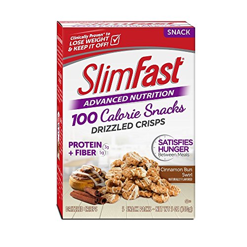 SlimFast Advanced Nutrition 100 Calorie Snacks, Drizzled Crisps, Cinnamon Bun Swirl, 1oz Bag, 5 Bags per Box (Pack of 10) (Best 100 Calorie Snacks)