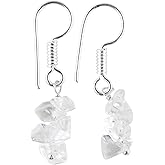 NJCRAFT Gemstone Chips Dangling Earrings, Stone 2-3 MM, Silver Plated, Handmade Jewelry, Chakra Healing Crystals, Polished Nuggets Stones, Women Earrings, Gemstone Jewellry