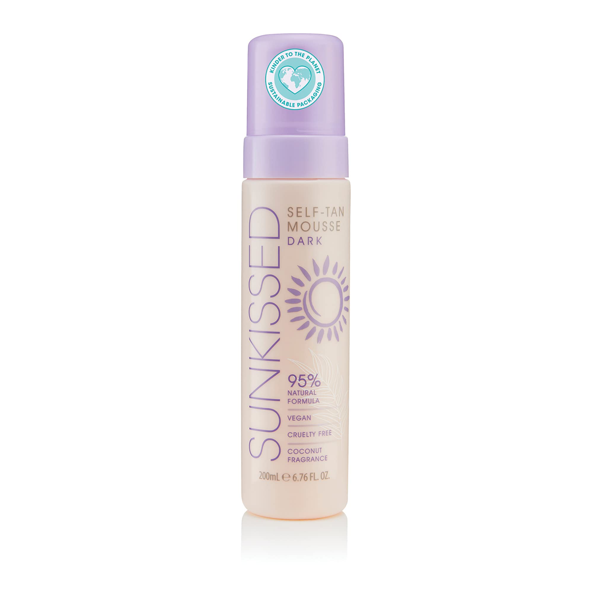Sunkissed Self Tan Mousse Dark 200ml – 95% Natural Ingredients, Deep Streak-Free Sunless Tan, Fast-Drying Foam