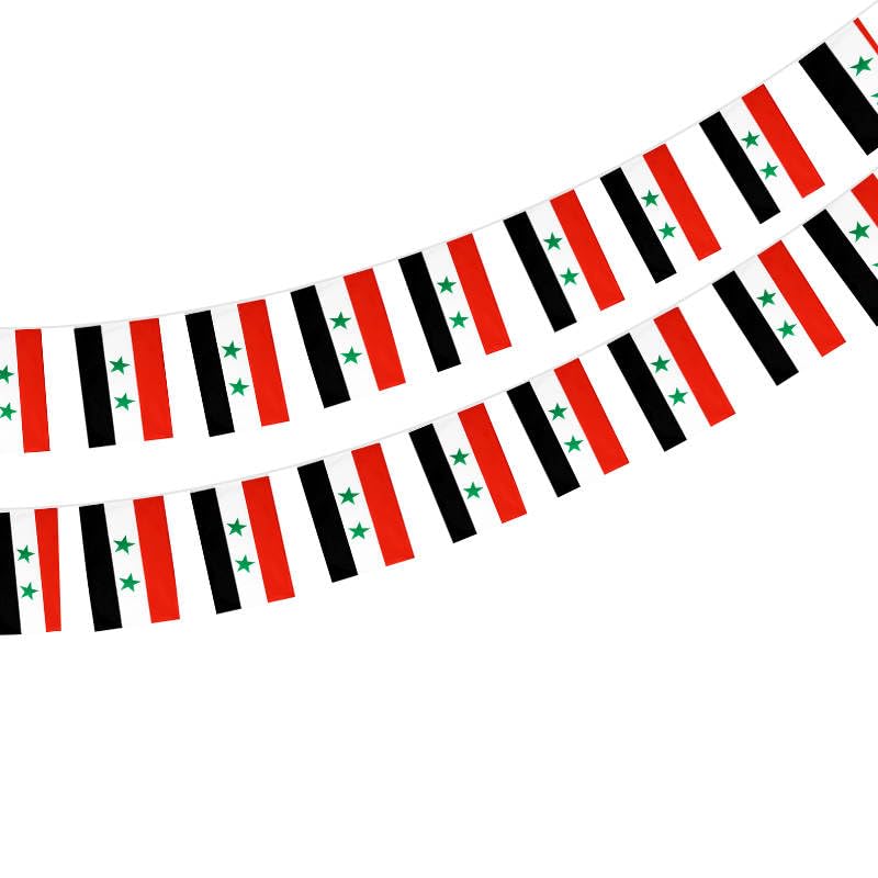 Syria Flag 40 Pcs Syria Flag, Syria Garland 11.4M, Syria Pennants, Flag 14 x 21 cm for Bar Decorations