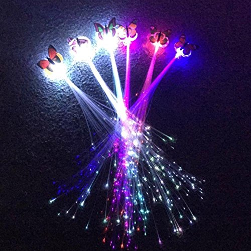 Pawaca LED Butterfly Hair Lights,14 Inch LED Fiber Optic Flashing Hair Braid Extensions Flashing LED Light Up Toys Barrettes for Party, Bar Dancing Hairpin, Light Up Hair Accessories(1 Pack)