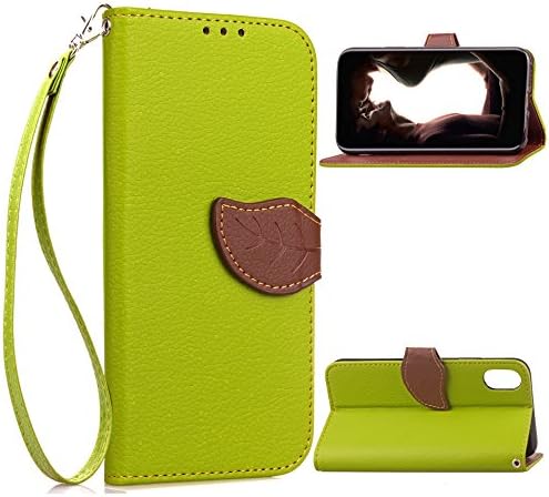 Ggree iphoneX Wallet Case Flip Kickstand Case with Card Slots Mirror Wristlet, Folding Stand Protective Cover for iphone (Green)