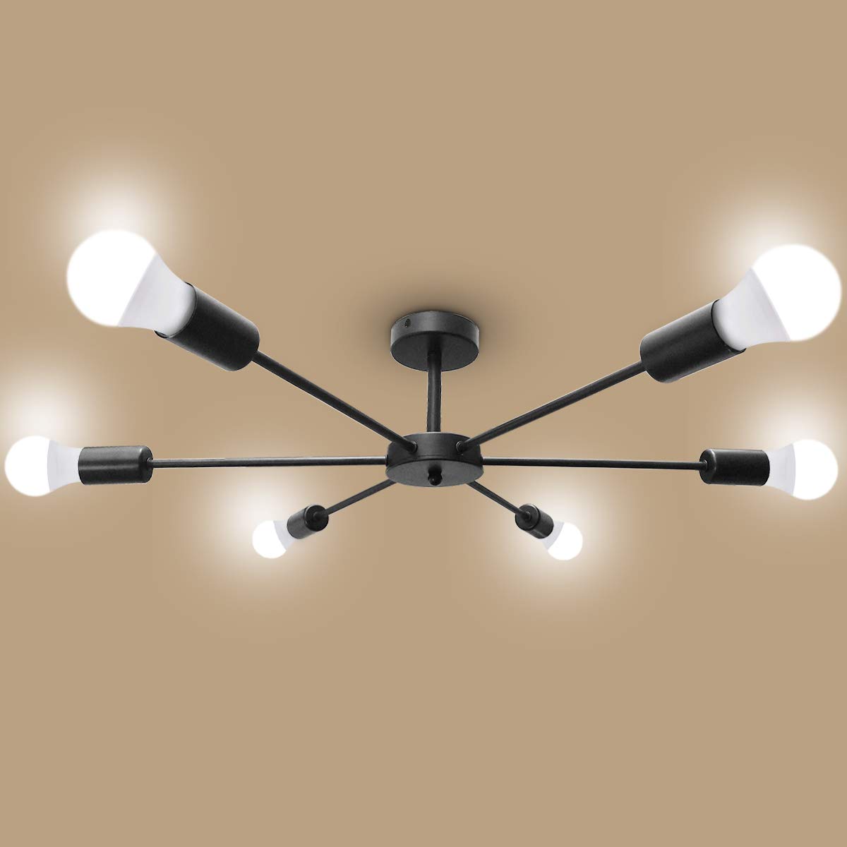 MIFIRE Industrial Ceiling Lights - 6 Arms Spider Black Light Shade - Antique Art Deco Black Light Fittings for Kitchen, Dining Room, Table Hallway