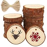 30 pcs 2.4-2.8 inch Natural Wood Slices for Crafts Kit Predrilled with Holes Unfinished Tree Bark Centerpiece Wooden Circles Great for Arts Rustic Coasters Christmas Ornaments DIY Wedding