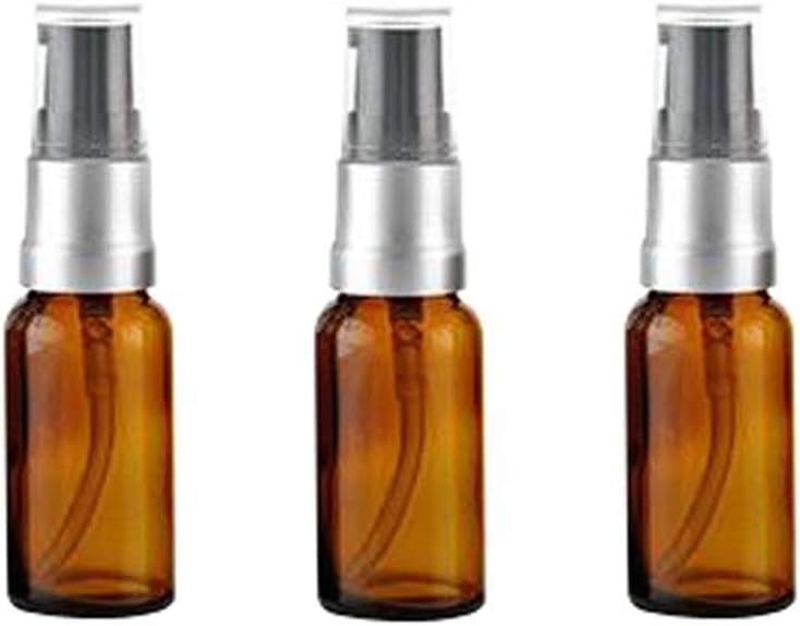 3PCS 20ml/20g Amber Glass Travel Pump Bottles Lotion Dispenser Soap Dispenser Bottles Travel Containers Toiletries Bottles for Flight/Airport/Vacation