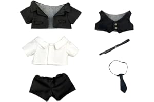 niannyyhouse 20cm Plush Doll Clothes Coat Shirt Pants Vest Belt Tie Suit 8in Doll Dress Up (Black)