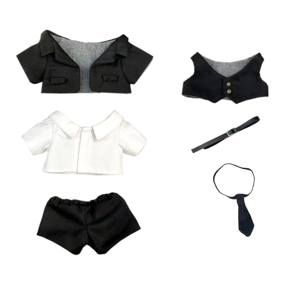 niannyyhouse 20cm Plush Doll Clothes Coat Shirt Pants Vest Belt Tie Suit 8in Doll Dress Up (Black)