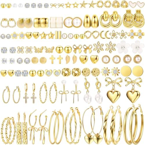 New 72 Pairs Earrings Set for Women Assorted Multiple Simple Stud Earrin… Dropship 72 Pairs Cute Cartilage Earring Assorted Multiple  main image 2