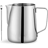 CAMKYDE Stainless Steel Milk Frothing Pitcher 32 oz, Espresso Steaming Pitcher with Decorating Pen for Espresso Machines, Cappuccino, Latte Art (Silver)