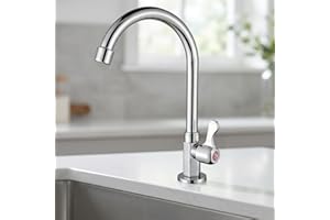 1pc 360° Swivel Kitchen Faucet, Single Cold Water Sink Tap for Kitchen Sink, Laundry Tub, Wash Basin, Rotating Gooseneck Fauc