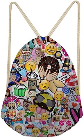 Sannovo Emoji Drawstring Backpack Bag for Birthday Cute Assorted Emoticon sack