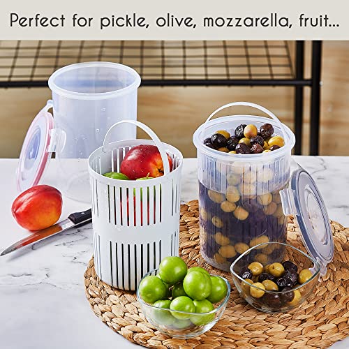 Crystalia Pickle Jar with Strainer Insert, Deli Food Storage Container