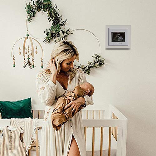 IHEIPYE Baby Sonogram Photo Frame - Ultrasound Picture Frame for Expecting Parents, Baby Showers, Gender Reveal Parties, Nursery Decor (Silver Text, White)