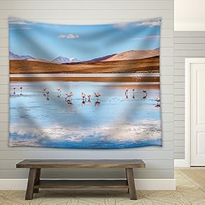Pink Flamingos in Wild Nature of Bolivia, Eduardo Avaroa National Park, South America - Fabric Wall Tapestry Home Decor - 51x60 inches