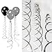 Black and Silver Party Decorations Tissue Paper Pom Poms Paper Lanterns Pennant Banner Swirls Pack for Birthday Party, Bachelorette, Retirement, Graduation Decorations