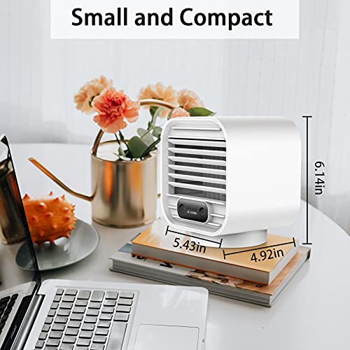 Portable Air Conditioner, Mini AC Unit Personal Cooling Fan Small Evaporative Blast Cooler, Battery Operated Humidifier Misting Fan, 3 Speeds Desk Air Conditioning Fan for Home Office Outdoor Kitchen (White)
