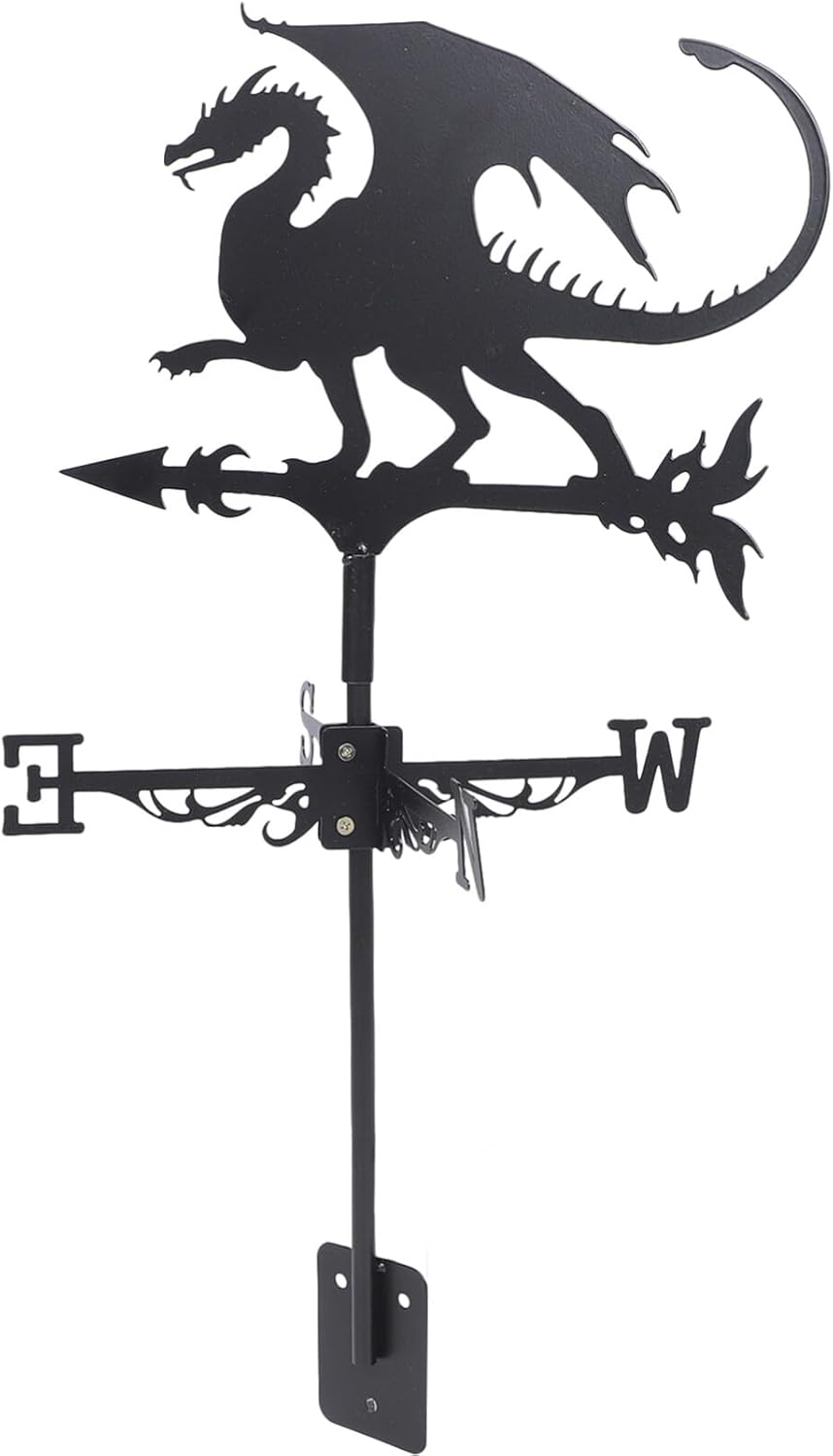 Weathervanes - HANABASS Halloween Decoration Outdoor Halloween Dragon Weathervane Metal Weather Vane Wind Direction Measuring Instrument Garden Stake Silhouette Ornament for Outdoor Farm Yard Garden Roof
