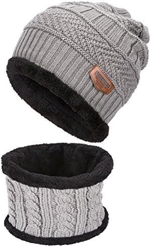 Gladys Moses Winter Beanie Warm Knit Hat Snow Ski Skull Cap Hat Scarf Set For Men and Women (Grey)