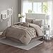 Comfort Spaces Cavoy Comforter Set - Luxe Diamond Tufting, All Season Bedding, Matching Bed Skirt, Decorative Pillows, King, Faux Silk Taupe 5 Piece