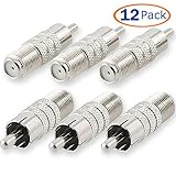 Conwork 12-Pack F Type Female to RCA Male Coax Coaxial Cable Audio Adapter Connector