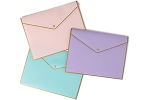 U Brands Document Holders, 3-Pack, Letter Size, Pastel File Organizer, 0.5 Inch Expansion, Gold Accented Snap Envelopes for O