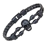 Coolla Men's Vintage Leather Wrap Wrist Band Skull Bracelet Sl3381 (Black)