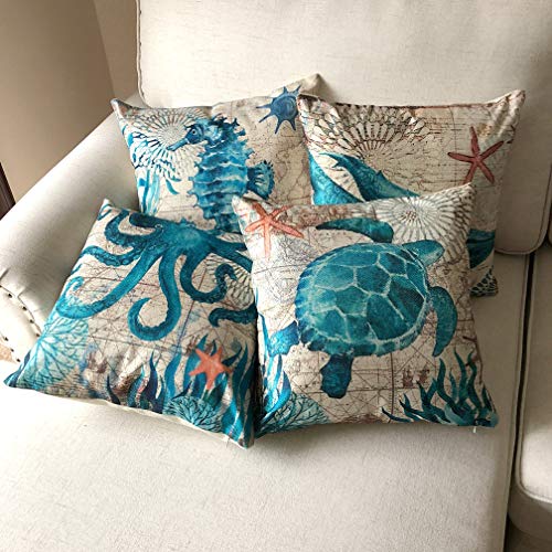 ULOVE LOVE YOURSELF Mediterranean Style Throw Pillow Case Sea Theme Decorative Square Cotton Linen Coastal Cushion Cover…
