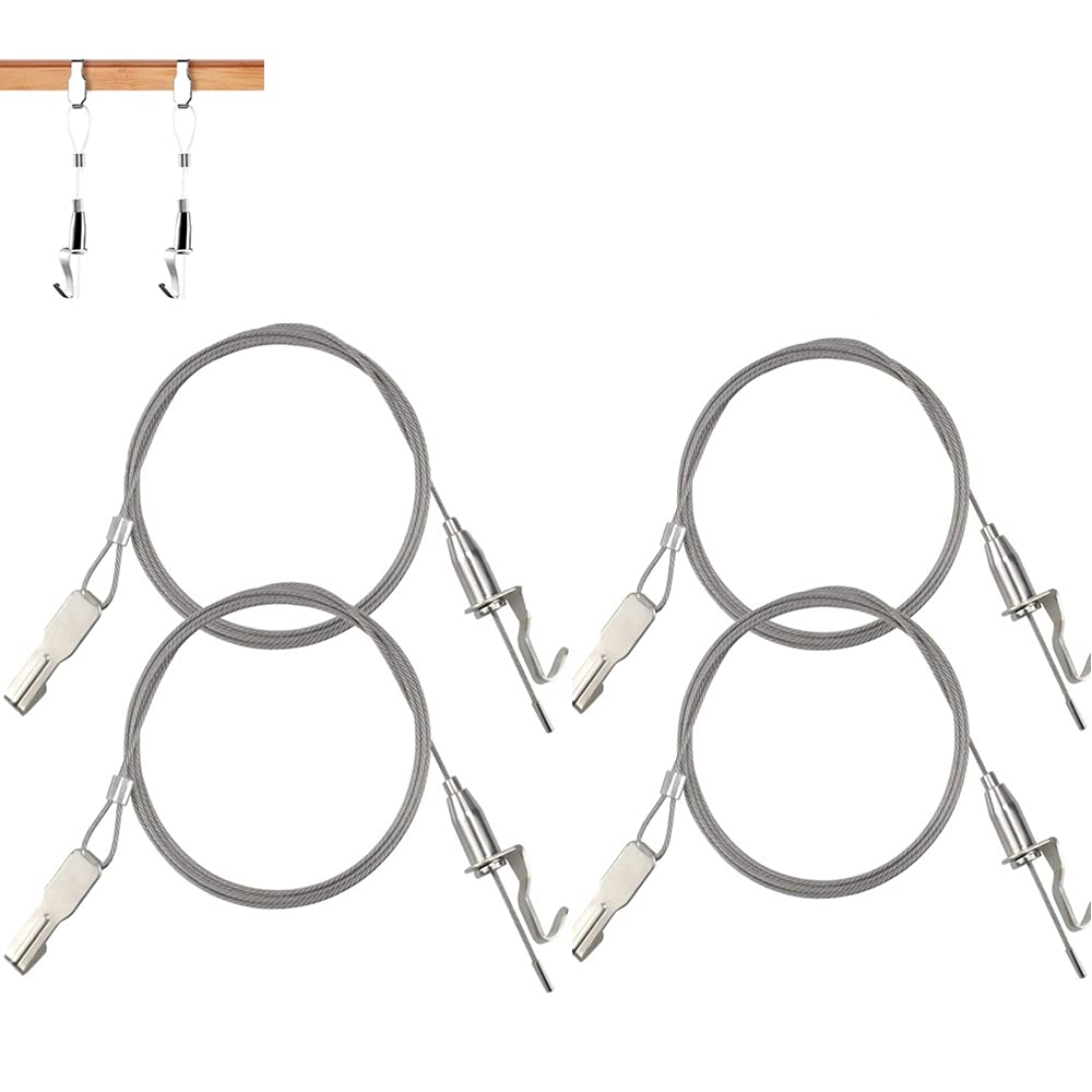 Picture Hanging Wire Stainless Steel Wire, 4 Pieces Adjustable Hanging Wires Kit, Picture Rail Hanging System, with Adjustable Hooks, for Exhibition, Art Gallery, Picture Display Kit, Rope 1.5M