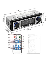 estéreo para coche para Bluetooth, monomando, manos libres, receptor de radio FM, puerto USB SD AUX, compatible con MP3 WMA WAV, reproductor de radio de audio de doble pomo para coche, micrófono integrado, mando a distancia inalámbrico